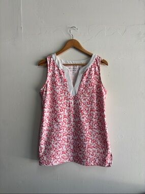 Tommy Bahama Aubrey Island Zone White and Pink Coral-Print Sleeveless V-Neck Top